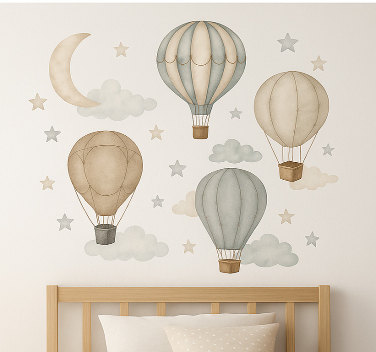 Sticker chambre enfant ballons étoilés beiges - TenStickers