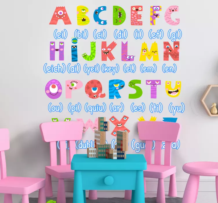 Sticker enfant alphabet monstres colorés en anglais - TenStickers