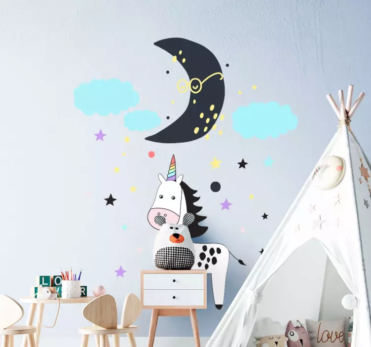 Sticker chambre enfant ciel nocturne de licorne - TenStickers