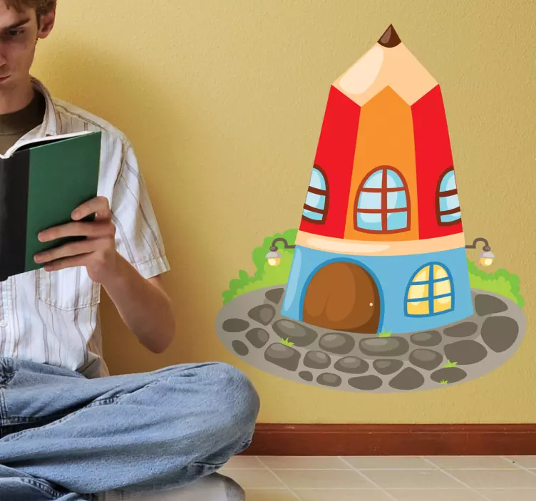 Sticker chambre enfant conception d'une maison en crayon - TenStickers