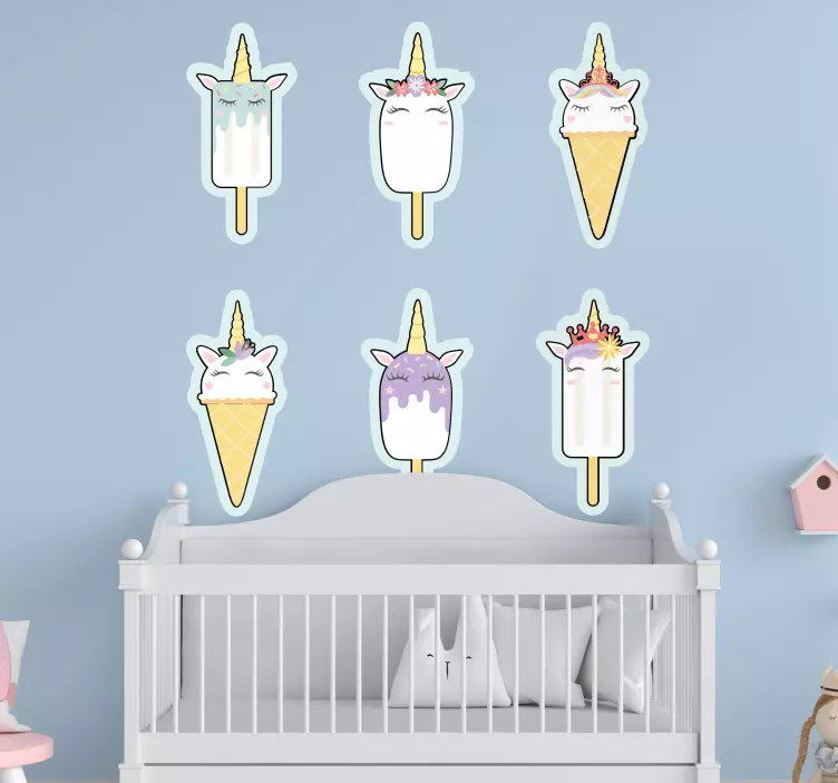 Sticker chambre enfant licornes en crème glacée - TenStickers