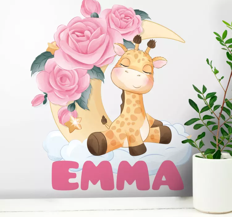 Sticker chambre enfant girafe avec des fleurs - TenStickers