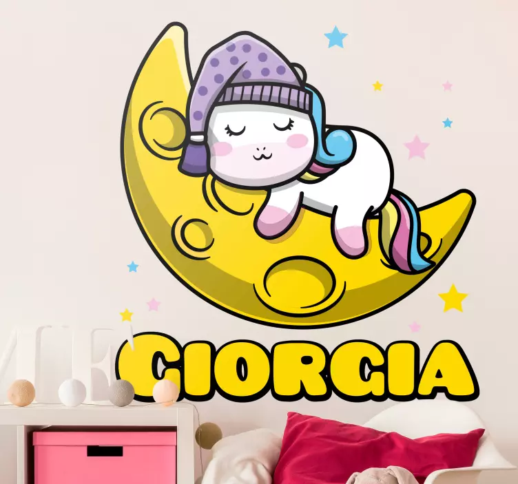 Sticker chambre enfant jolie licorne endormie - TenStickers