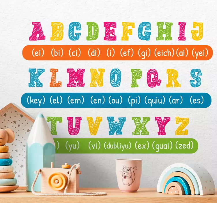 Sticker enfant alphabet tableau coloré en anglais - TenStickers