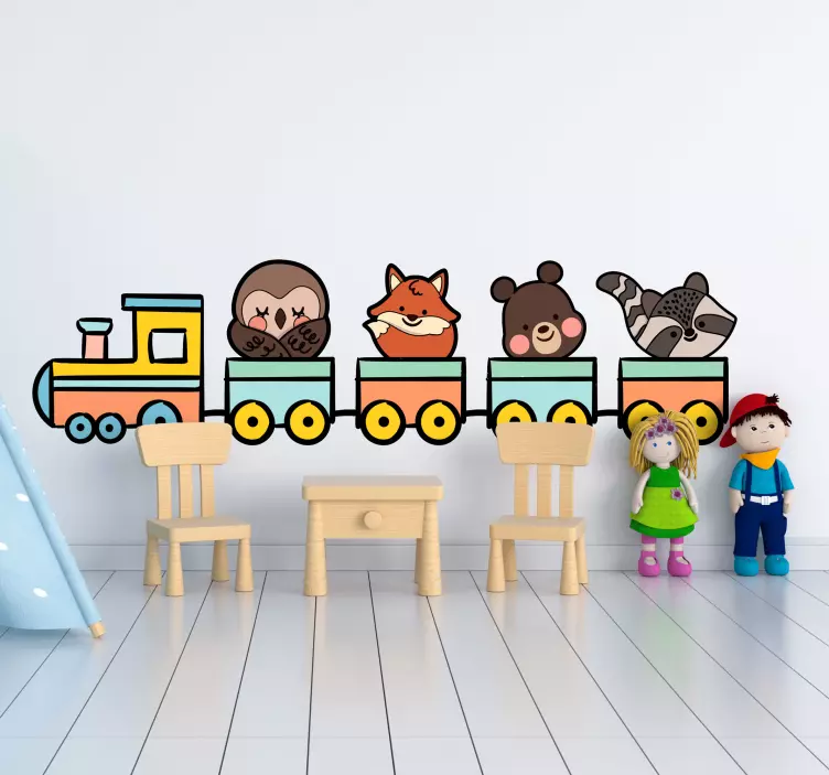 Sticker chambre enfant train d'animaux mignons - TenStickers