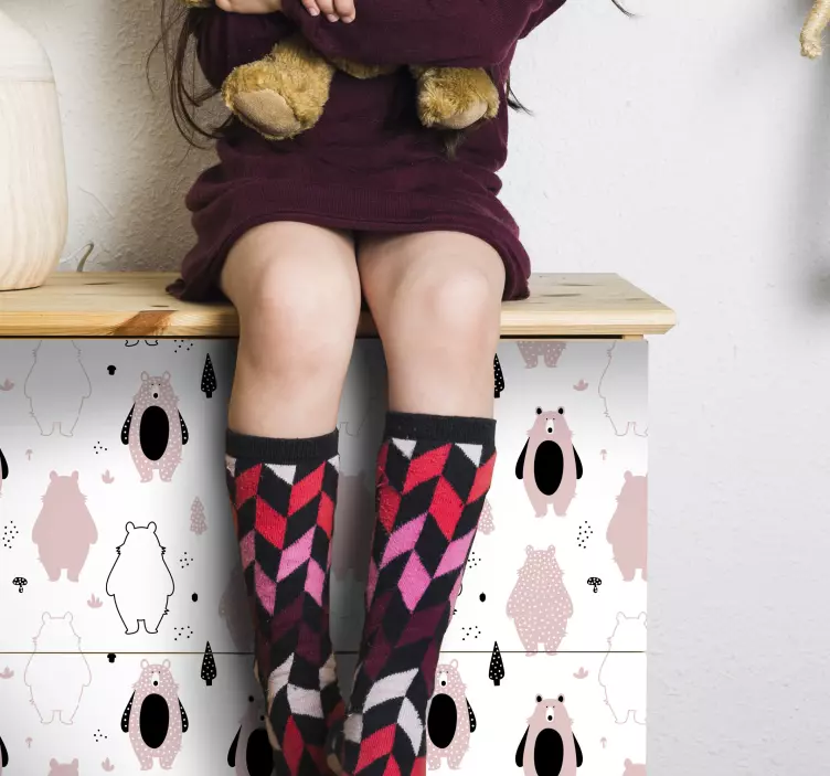 Sticker Meuble Ours roses - TenStickers