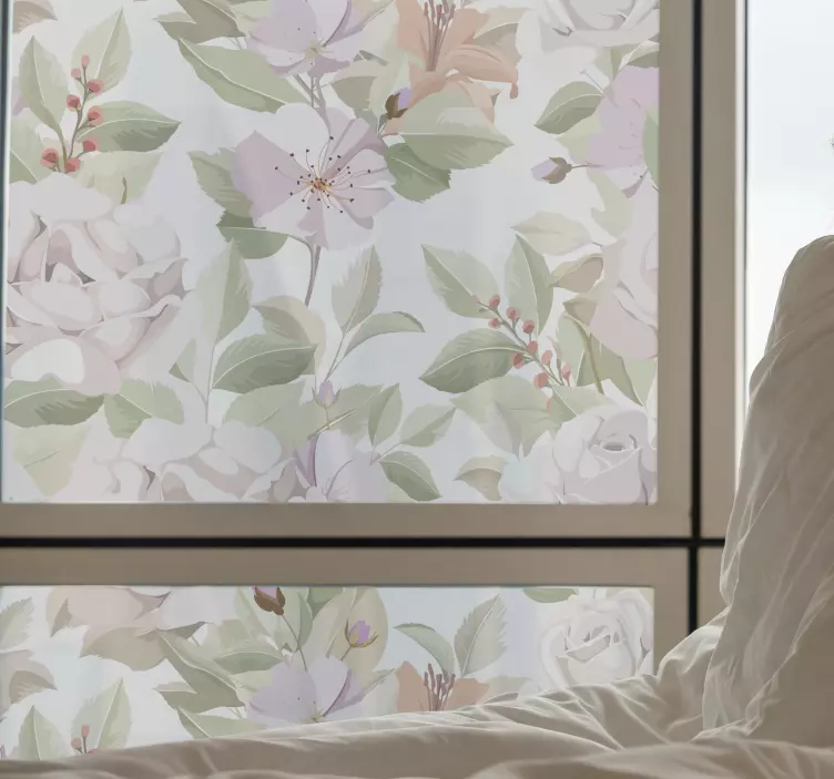 Sticker fenêtre composition florale délicate - TenStickers