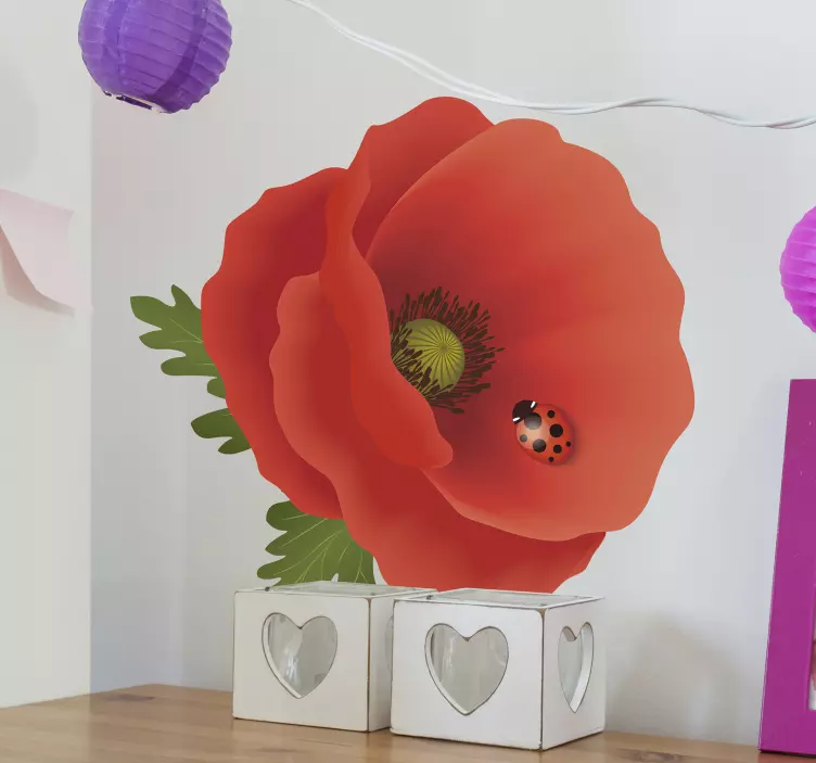 Sticker fleur coquelicot vibrant avec coccinelle - TenStickers