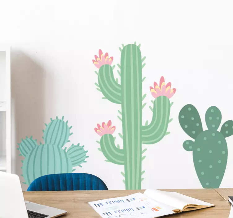 Sticker fleurs et plantes trio de cactus colorés - TenStickers