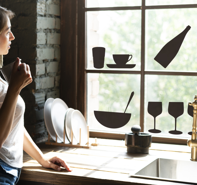 Sticker fênetre gastronomie silhouette verres simples - TenStickers