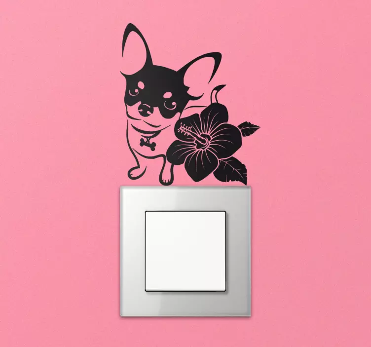 Sticker interrupteur chihuahua et orchidée - TenStickers