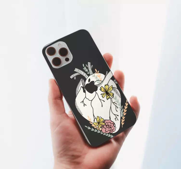 Sticker iphone oiseau et fleurs - TenStickers