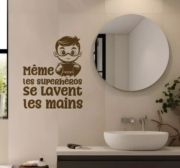 Stickers salle de bain même les superhéros lavent leurs mains - TenStickers