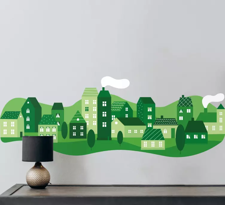 Sticker monde village vert charmant - TenStickers