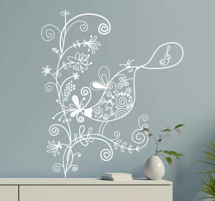Sticker motifs floraux chant oiseau - TenStickers