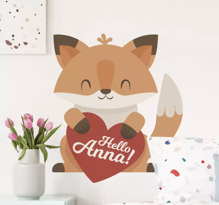 Sticker Renard anime disant bonjour - TenStickers