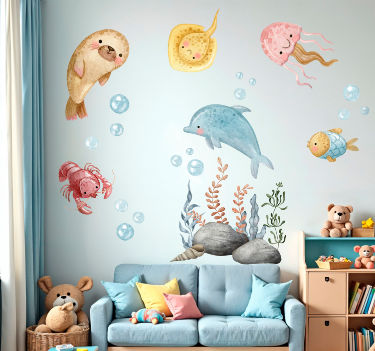 Sticker mural joyeuse mer aquarelle - TenStickers