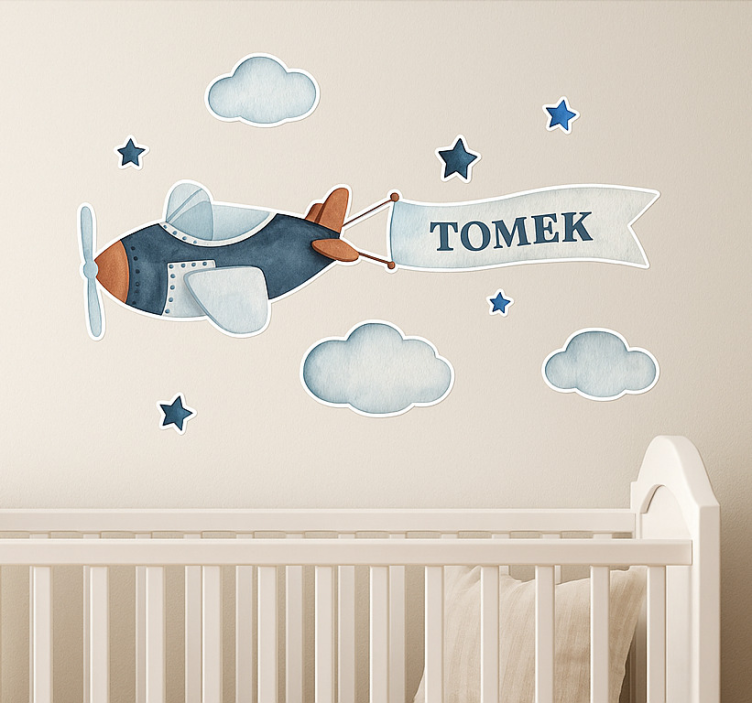 Sticker mural samolot i imię dziecka - TenStickers