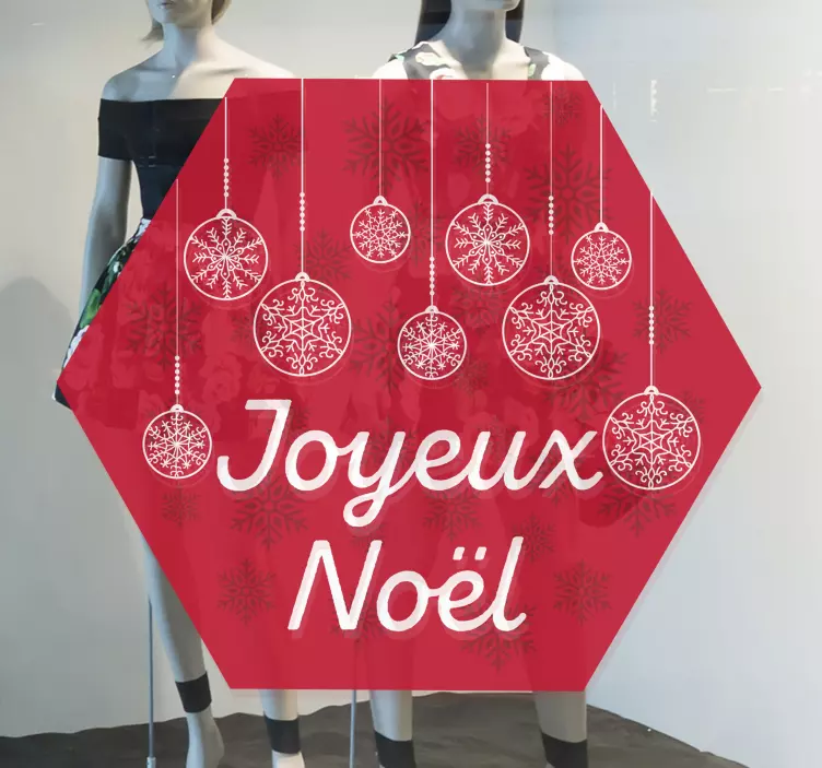 Sticker vitrine Noël hexagon avec flocons - TenStickers