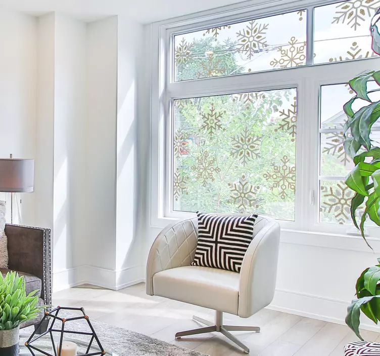 Sticker fenêtre noël flocons de neige dorés - TenStickers