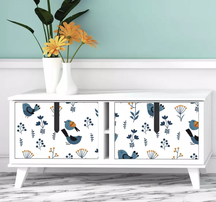 Papier autocollant meuble feuilles et oiseaux - TenStickers