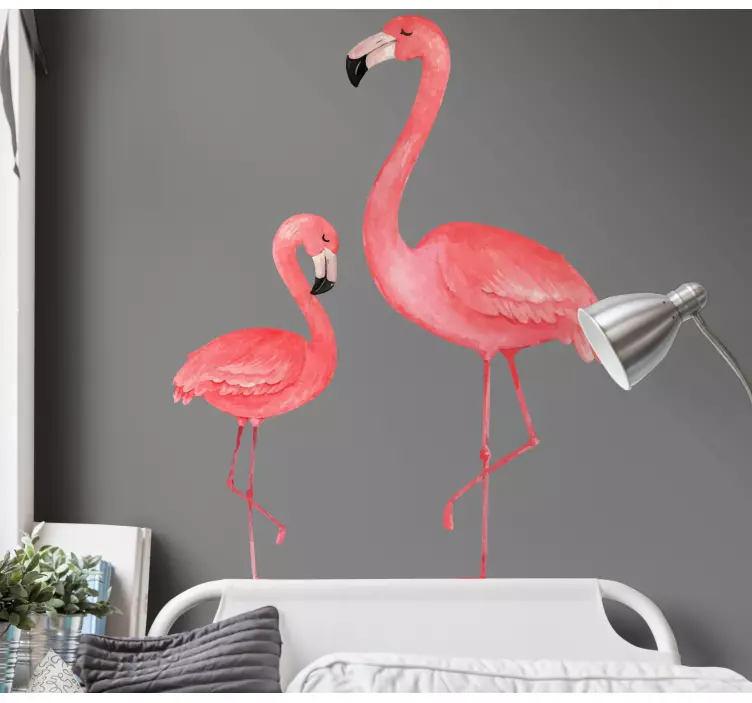 Sticker oiseaux flamants roses en duo - TenStickers