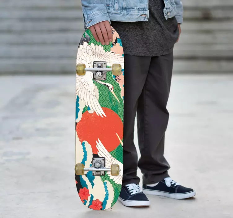 Sticker trottinette grues sous le soleil levant - TenStickers