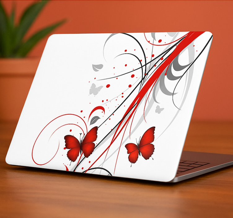 Sticker ordinateur papillons floraux rouges - TenStickers