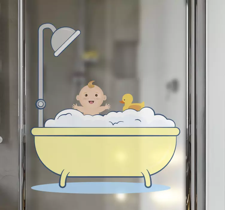 Sticker paroi de douche bébé mignon à l'heure du bain - TenStickers
