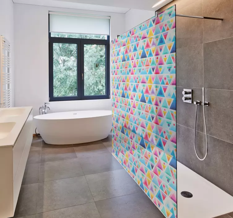 Autocollant paroi de douche triangles colorés - TenStickers