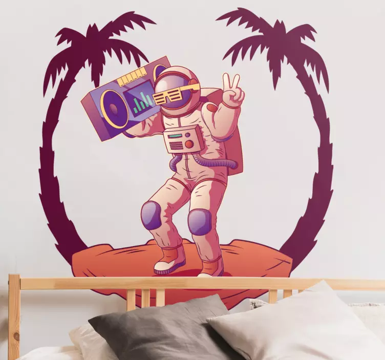 Sticker enfant espace astronaute avec boom box - TenStickers