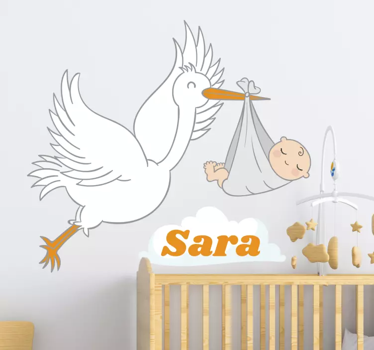Sticker mural Cigogne avec un bébé - TenStickers