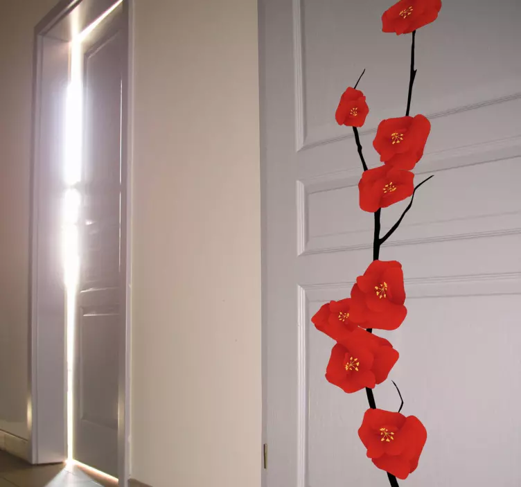 Sticker porte branche fleurs rouges - TenStickers