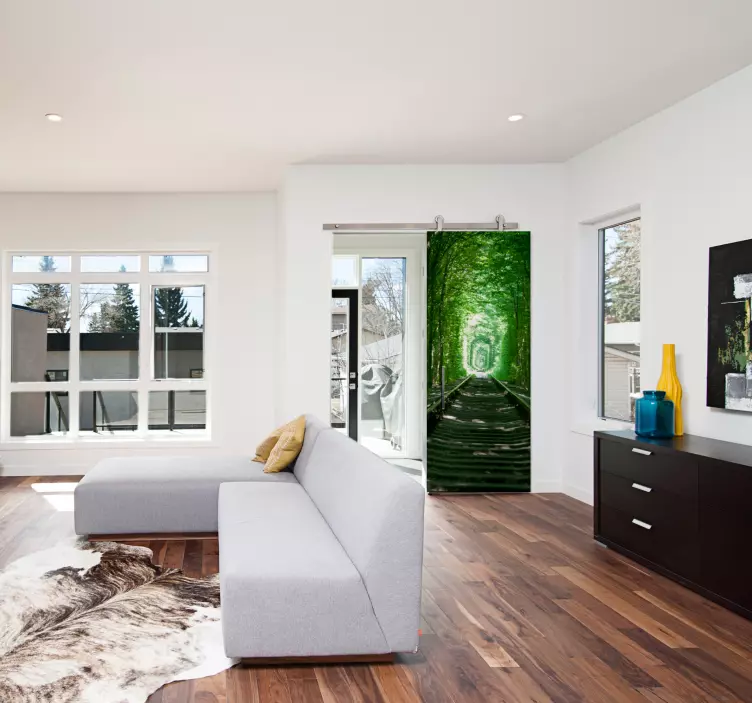 Autocollant porte voie ferrée et arbres - TenStickers