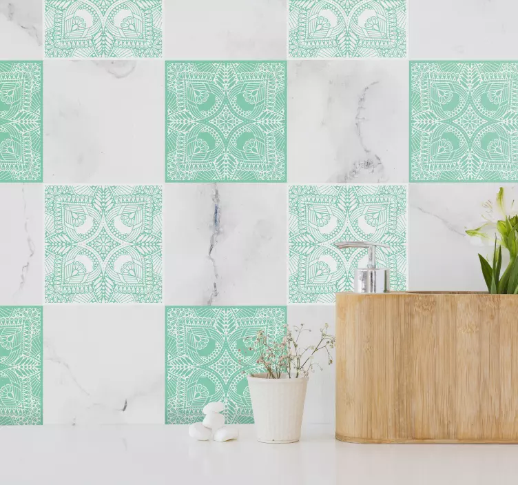 Sticker salle de bain carrelage paisley vert - TenStickers