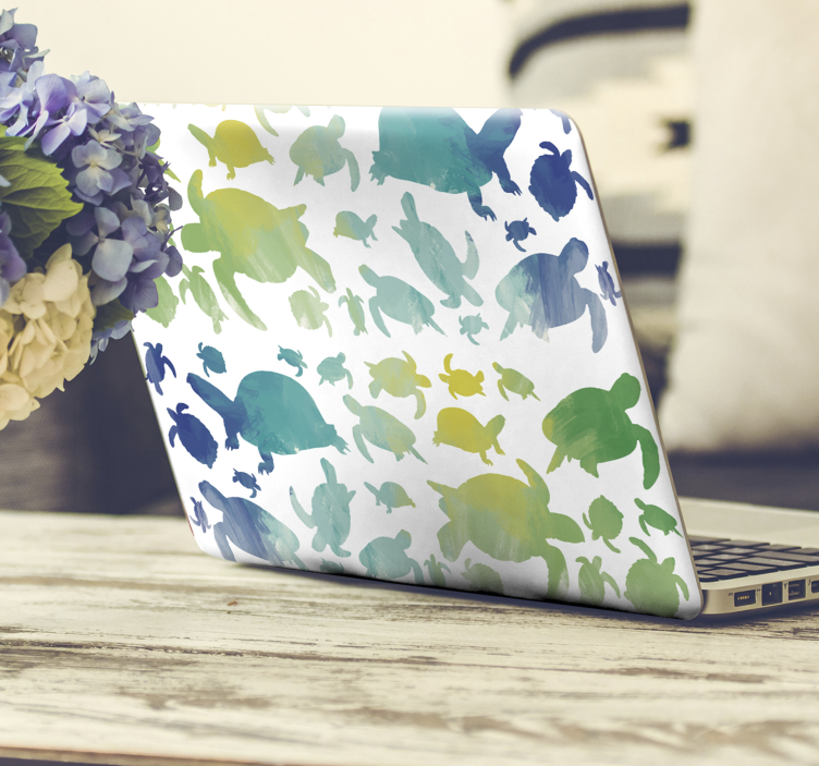 Sticker pour ordinateur silhouettes de tortues colorées - TenStickers