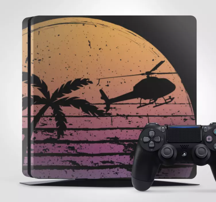 Sticker PS4 scène d'hélicoptère au coucher du soleil - TenStickers