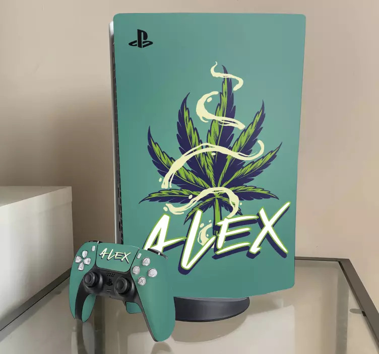 Sticker PS5 feuille de marijuana personnalisée - TenStickers