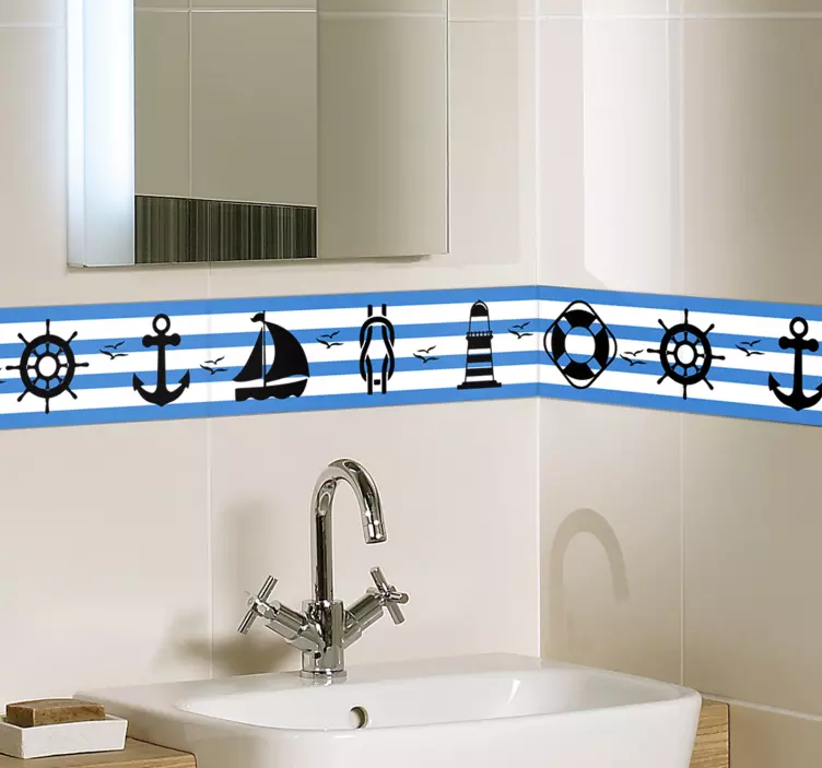 Sticker salle de bain - Frise autocollante nautique - TenStickers
