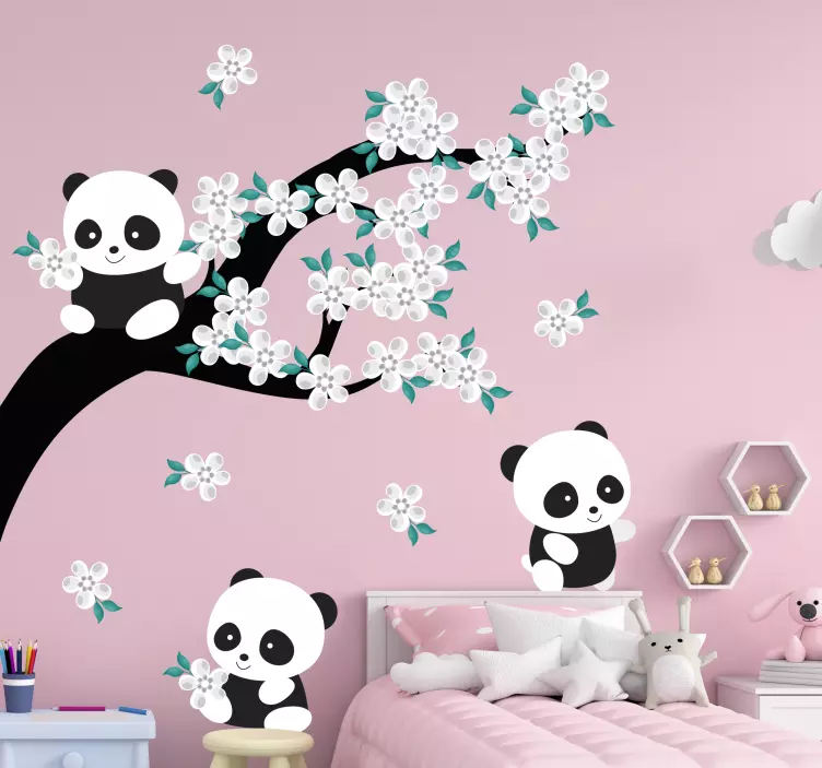 Sticker scène de panda en fleurs - TenStickers