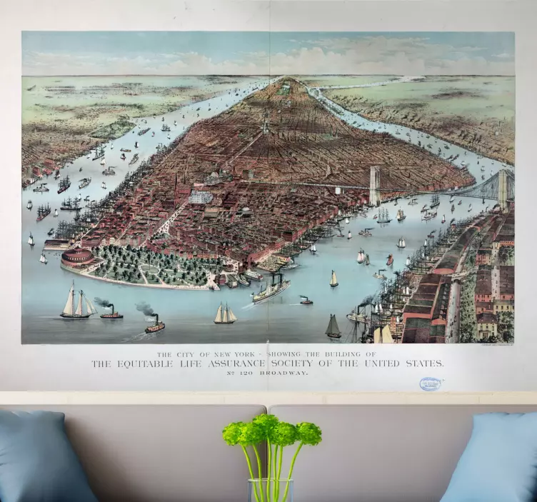Sticker villes et pays carte historique de new york - TenStickers