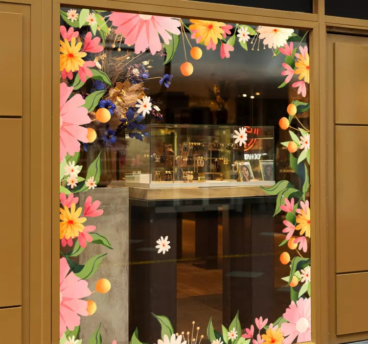 Autocollant vitrine cadre fleuri de printemps - TenStickers
