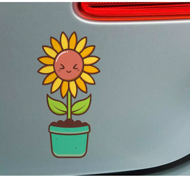 Sticker voiture pot de fleurs joyeux - TenStickers