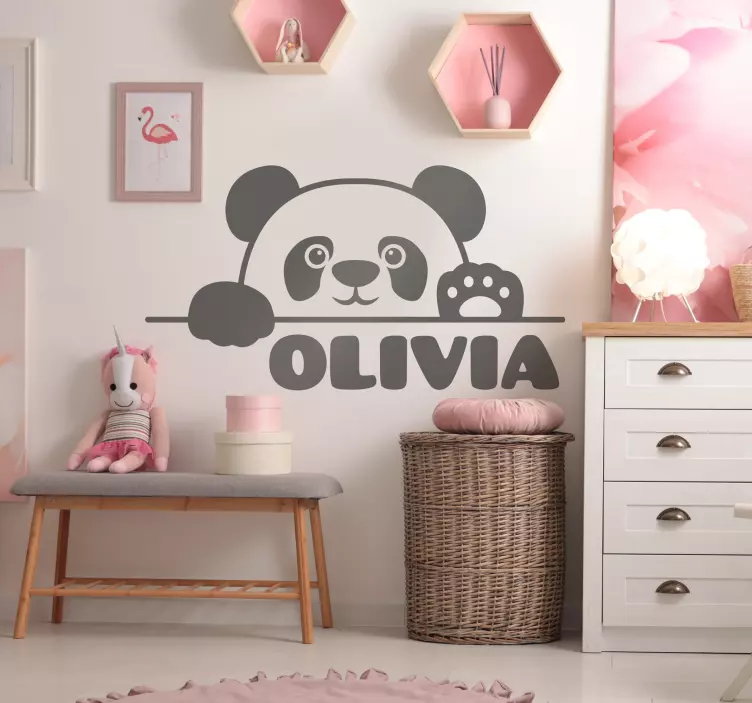 Sticker chambre bébé tête de panda avec nom - TenStickers