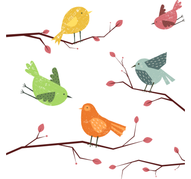 Sticker fenêtre oiseaux sur branche rose - TenStickers