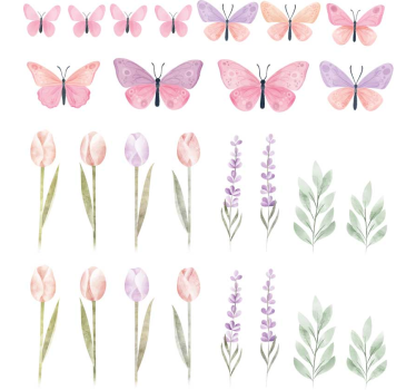 Sticker fenêtre papillons et tulipes - TenStickers