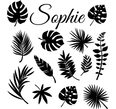 Sticker fenêtre feuilles de monstera avec nom - TenStickers