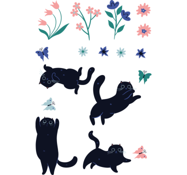 Sticker fenêtre chats attrapant des papillons - TenStickers