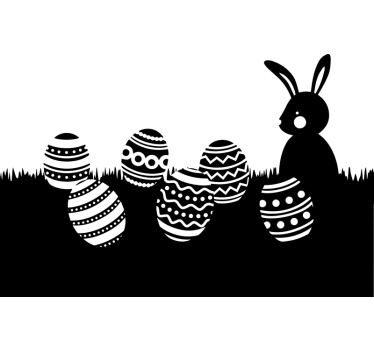 Sticker vitrine lapin et œufs de pâques dans le pré - TenStickers