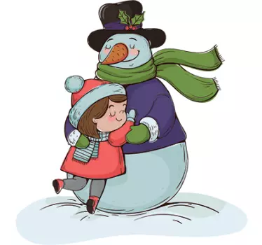 Sticker enfant bonhomme de neige fille câlin - TenStickers